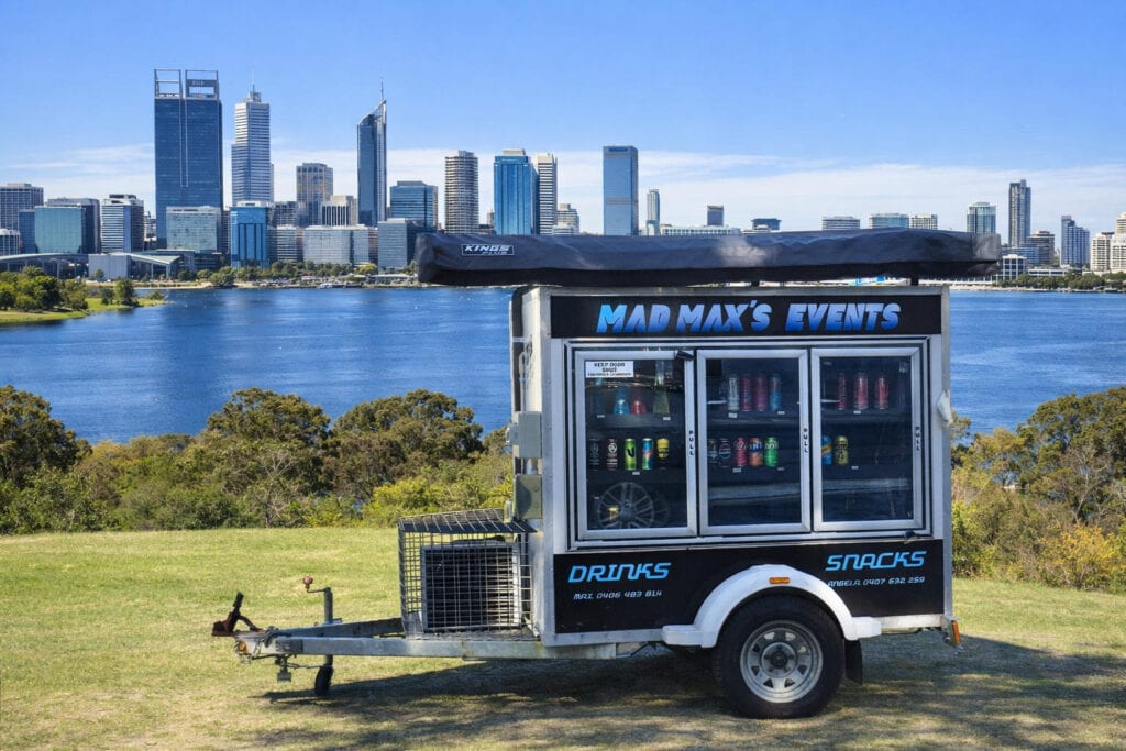 3 door glass display cool room trailer with shelving for events in Perth